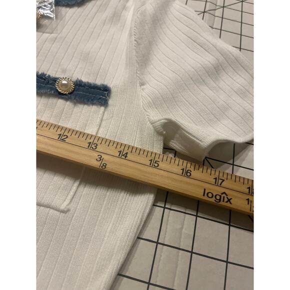 Nanette Lepore Ribbed T-Shirt Dress White Denim Pearls Sz M - Picture 8 of 10